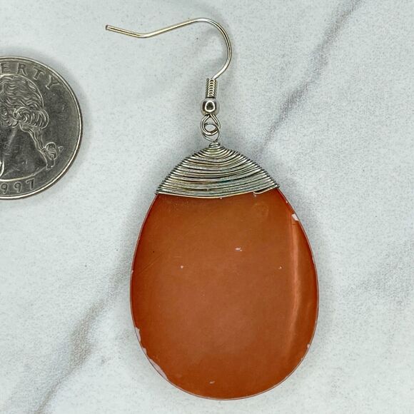 Silver Tone Wire Wrapped Shell Dangle Earrings Pierced Pair - Picture 6 of 6